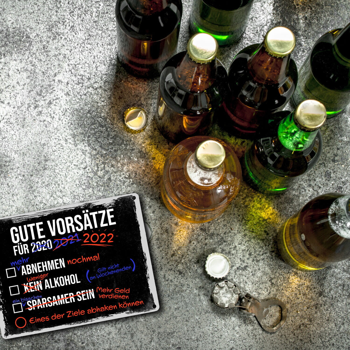 Gute Vorsätze für 2022 Metallschild mit lustigem Spruch