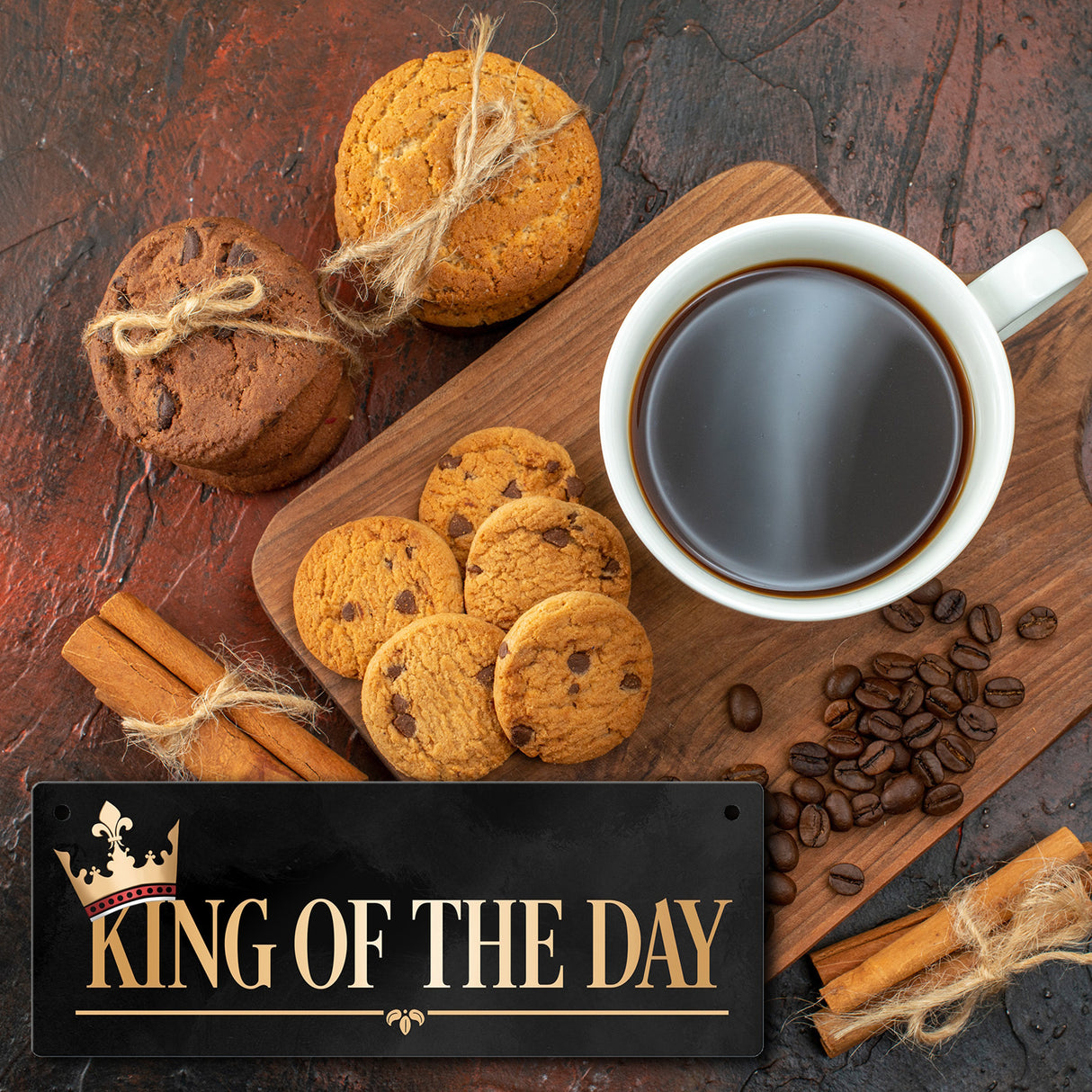King of the day Metallschild in edlem gold und schwarz