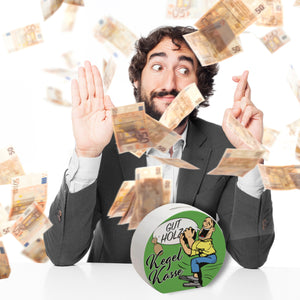 Kegelkasse Spardose Gut Holz mit lustigem Kegelspieler Motiv