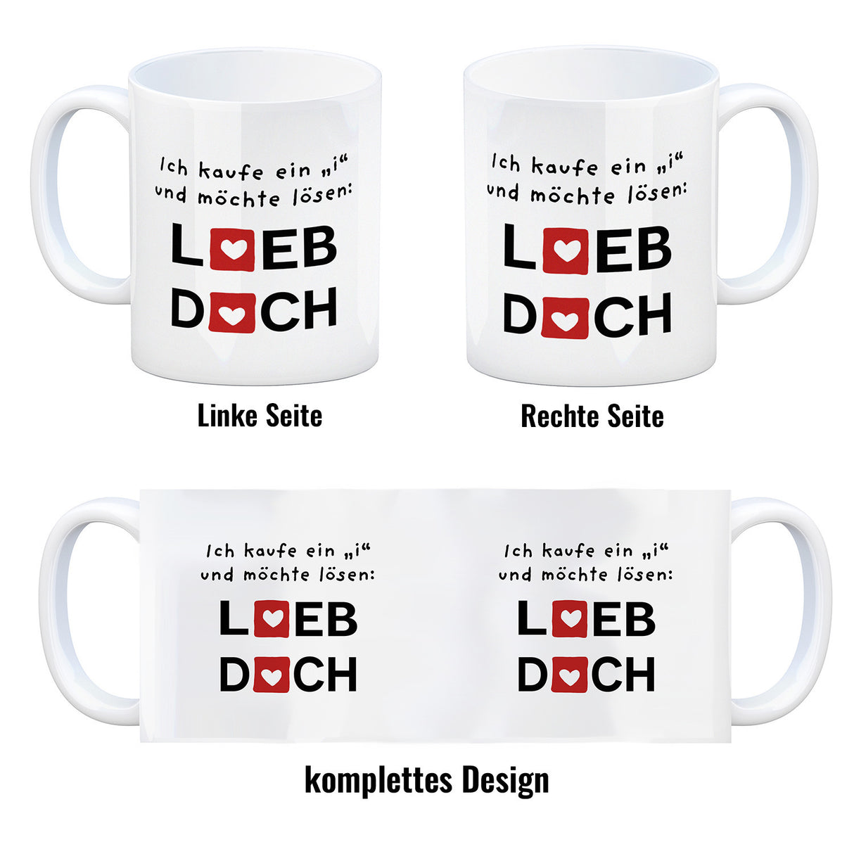 Lieb dich Kaffeebecher mit lustigem Spruch und Herzen