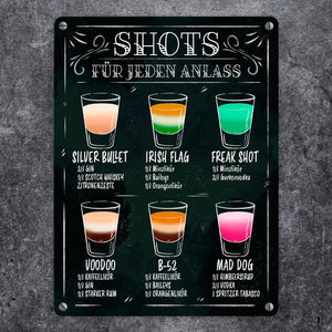Shot Rezepte Metallschild