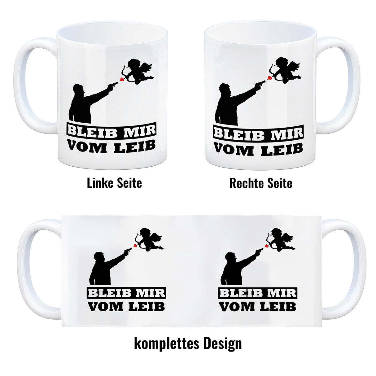 Bleib mir vom Leib Kaffeebecher mit Amor Motiv