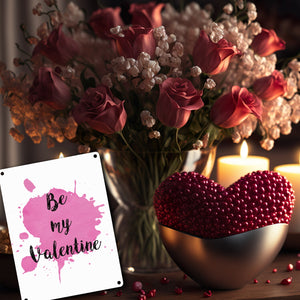 Be my Valentine Metallschild mit rosa Farbkleks
