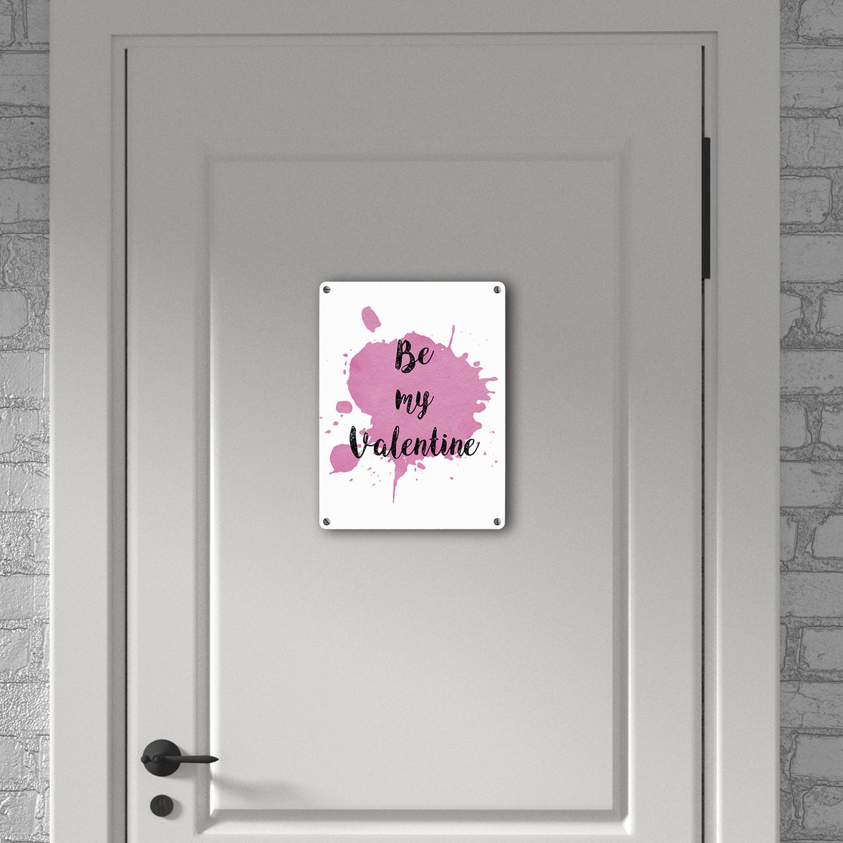 Be my Valentine Metallschild mit rosa Farbkleks