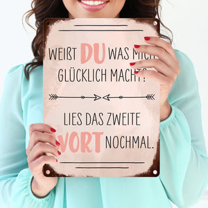 Du machst mich glücklich Metallschild mit Spruch zum Valentinstag