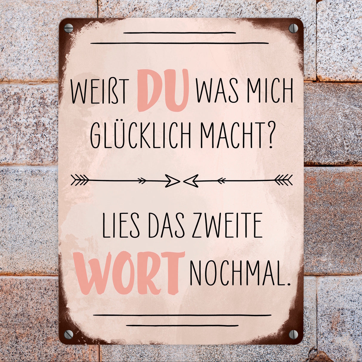 Du machst mich glücklich Metallschild mit Spruch zum Valentinstag