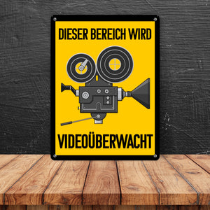 Dieser Bereich wird videoüberwacht Metallschild mit Filmkamera