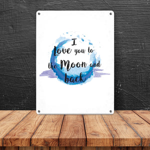 I love you to the Moon and back Valentinstag Metallschild in lila