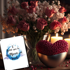I love you to the Moon and back Valentinstag Metallschild in lila