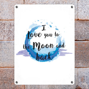 I love you to the Moon and back Valentinstag Metallschild in lila