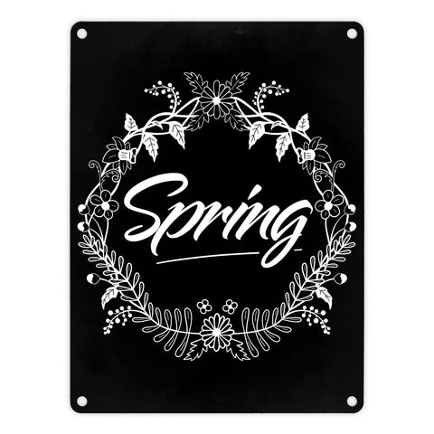 Spring - Frühling Metallschild mit Blumenkranz