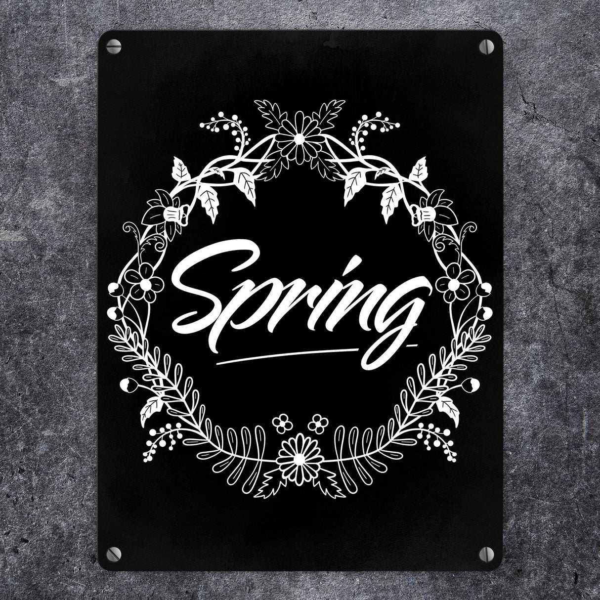 Spring - Frühling Metallschild mit Blumenkranz