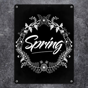Spring - Frühling Metallschild mit Blumenkranz