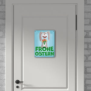 Frohe Ostern Metallschild mit lustigem Osterhasen