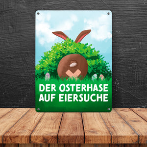 Der Osterhase auf Eiersuche Metallschild für Ostern