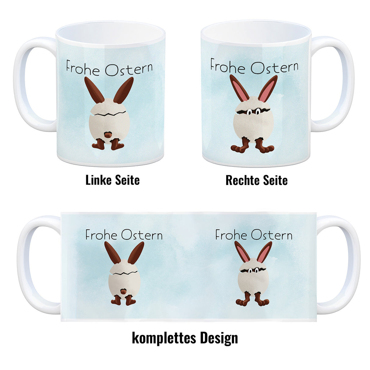 Frohe Ostern Kaffeebecher mit lustigem Osterhasen in Eierschale