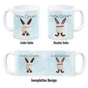 Frohe Ostern Kaffeebecher mit lustigem Osterhasen in Eierschale