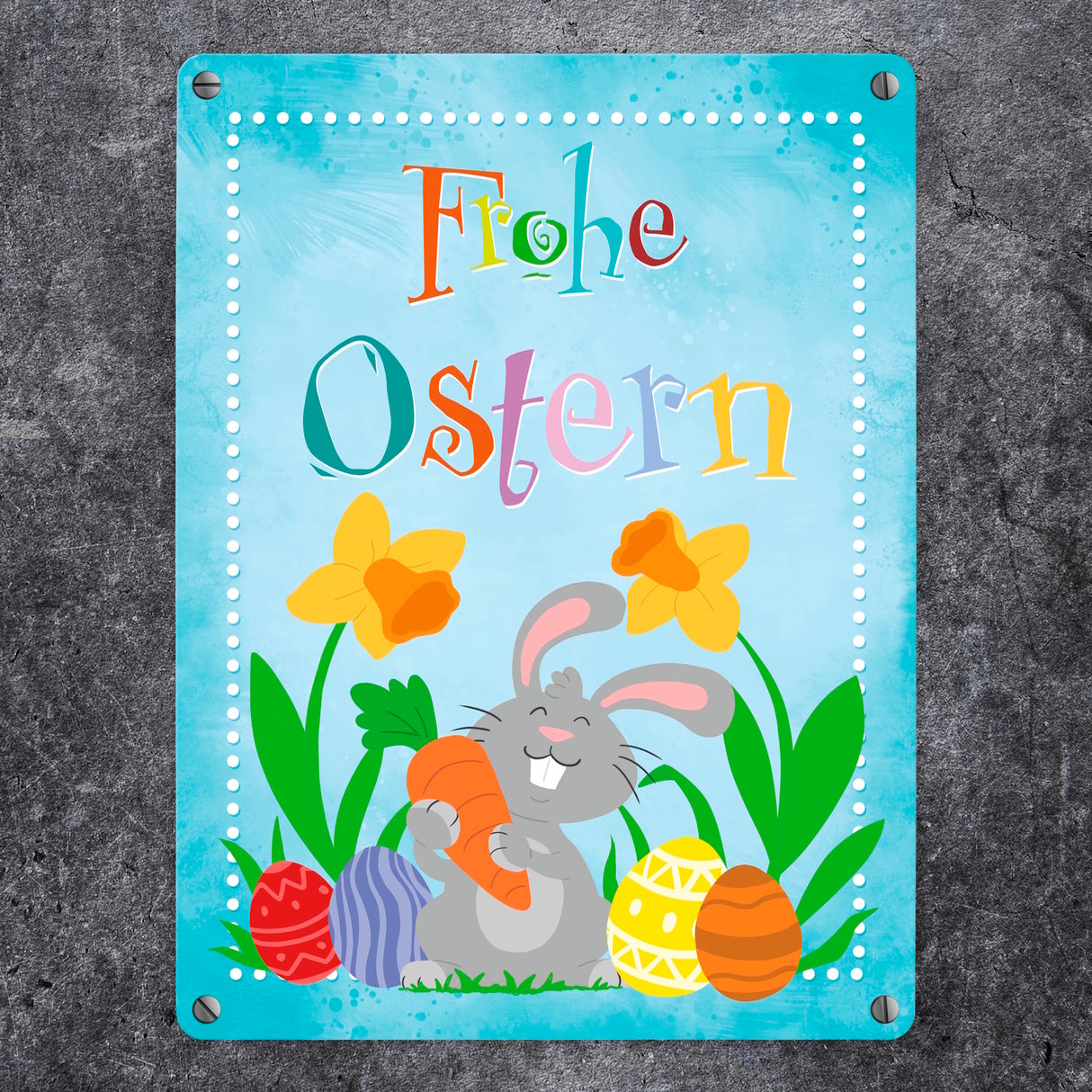 Frohe Ostern mit niedlichem Osterhasen Metallschild