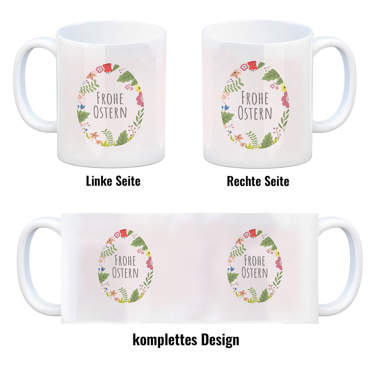 Frohe Ostern Kaffeebecher mit Blumen und Osterei