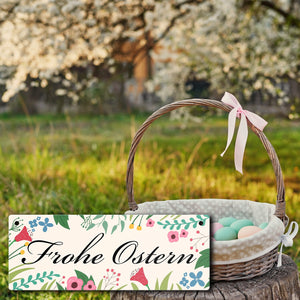 Frohe Ostern mit Blumen Metallschild für die Osterzeit