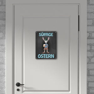 Süffige Ostern Metallschild mit Osterhase in Lederhosen