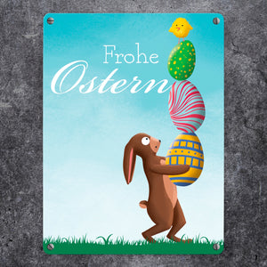 Frohe Ostern mit Osterhase und Küken Metallschild