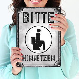 Bitte hinsetzen Metallschild für Badezimmer oder WC