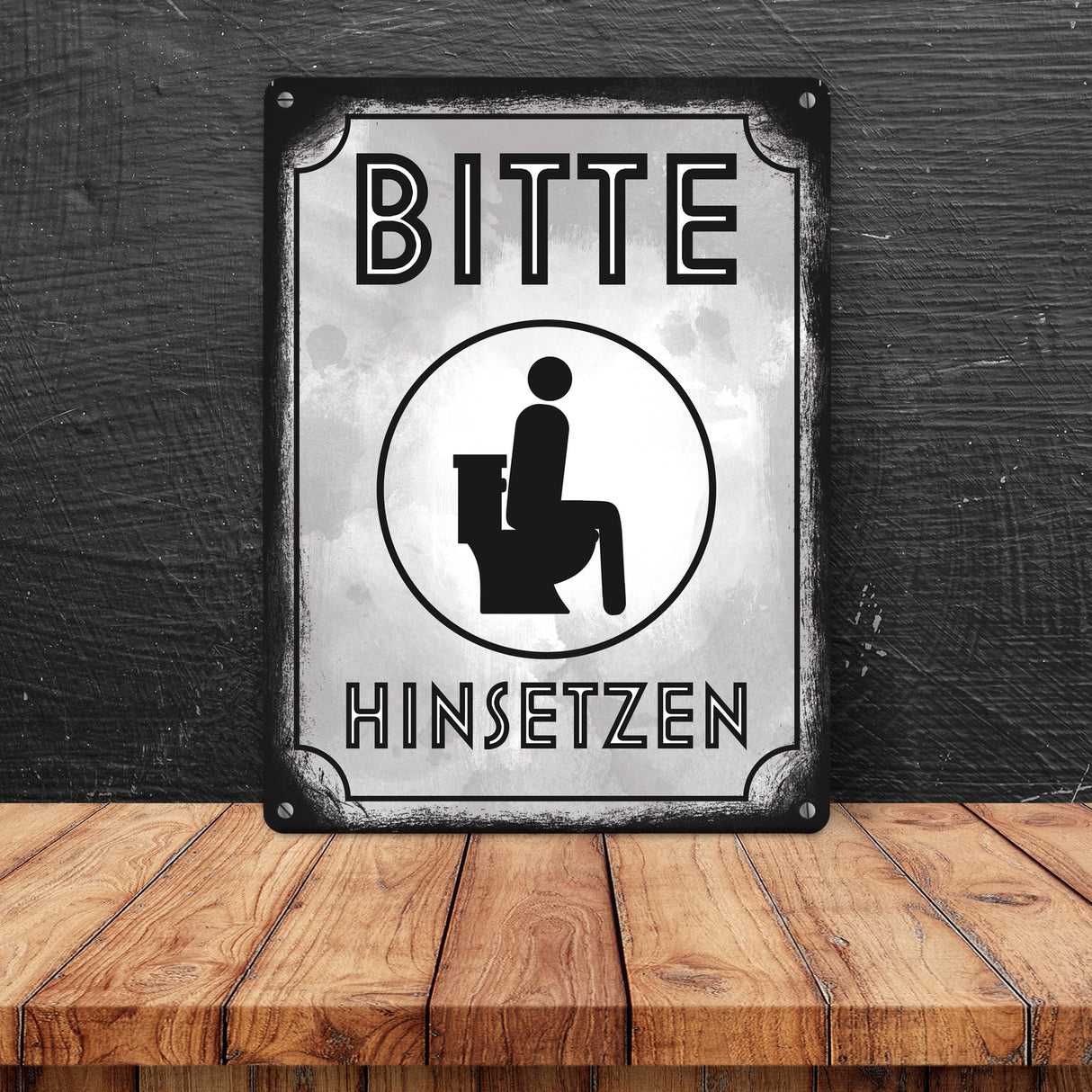 Bitte hinsetzen Metallschild für Badezimmer oder WC