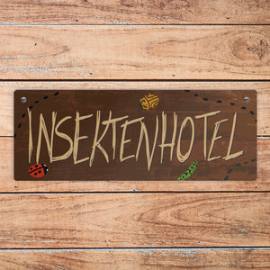 Insektenhotel Metallschild mit Holzoptik