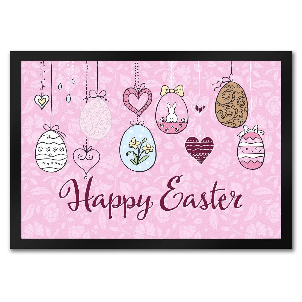 Happy Easter Ostern Fußmatte mit Ostereier-Motiv in rosa