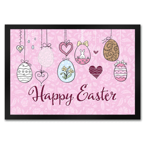 Happy Easter Ostern Fußmatte mit Ostereier-Motiv in rosa