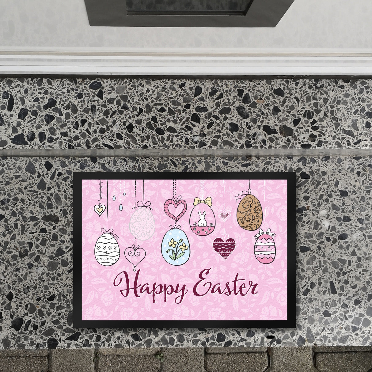 Happy Easter Ostern Fußmatte mit Ostereier-Motiv in rosa