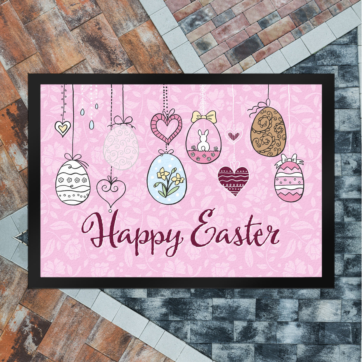 Happy Easter Ostern Fußmatte mit Ostereier-Motiv in rosa