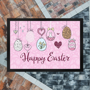 Happy Easter Ostern Fußmatte mit Ostereier-Motiv in rosa