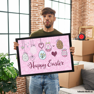 Happy Easter Ostern Fußmatte mit Ostereier-Motiv in rosa