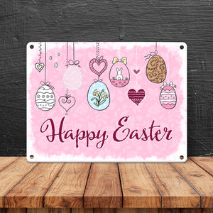 Happy Easter Ostern Metallschild mit Ostereier-Motiv in rosa