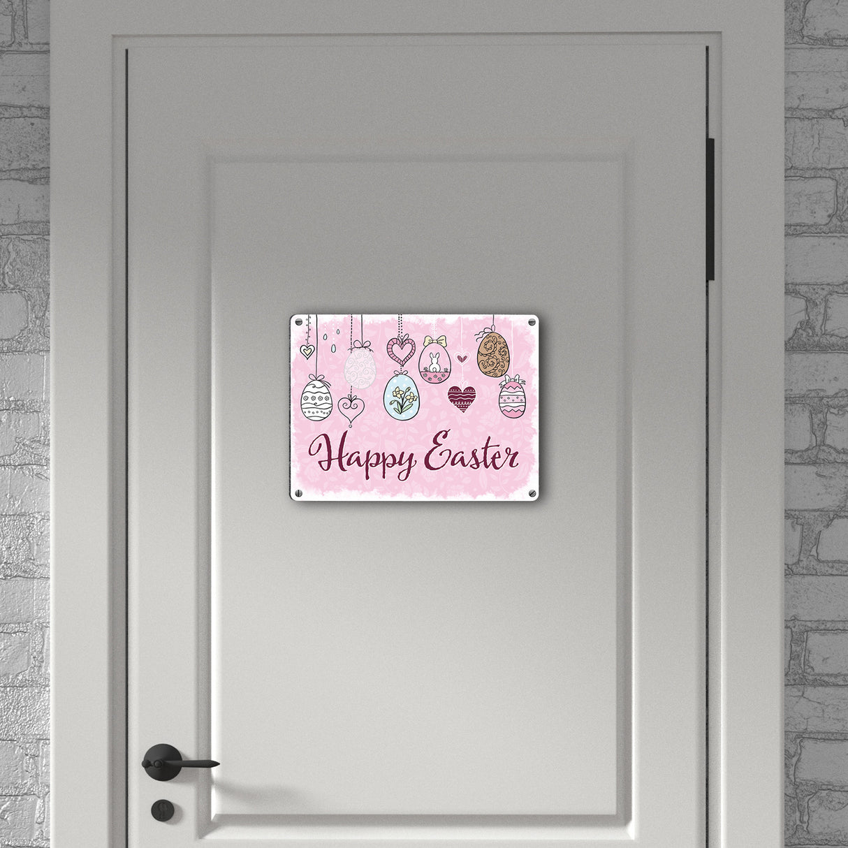 Happy Easter Ostern Metallschild mit Ostereier-Motiv in rosa