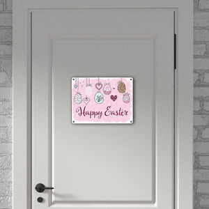 Happy Easter Ostern Metallschild mit Ostereier-Motiv in rosa