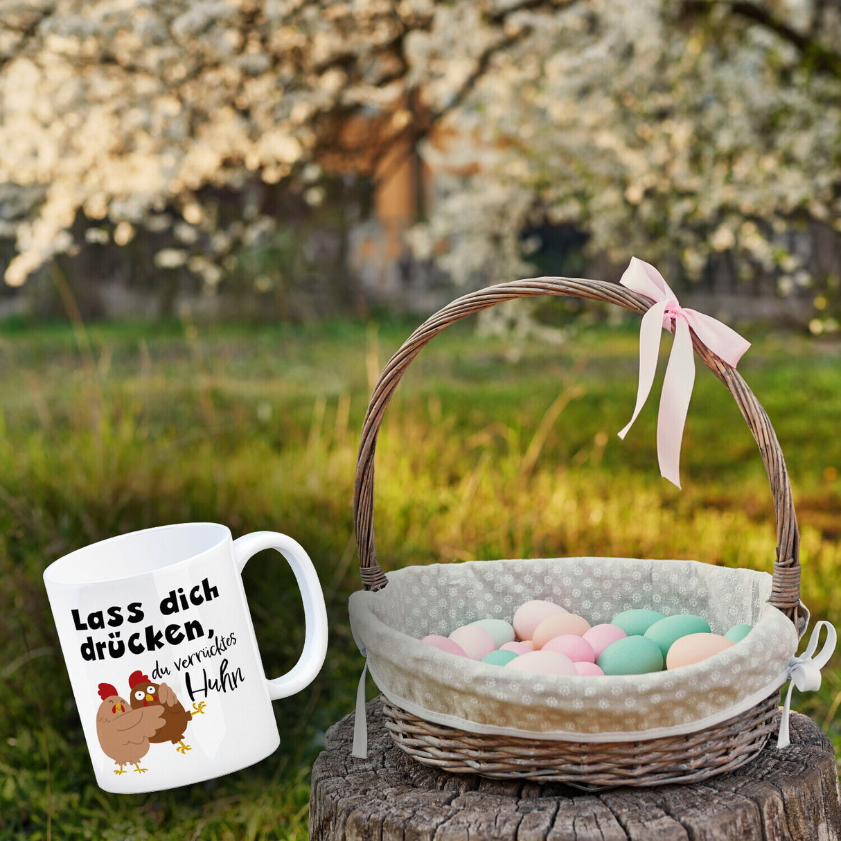 Lass dich drücken, du verrücktes Huhn Kaffeebecher