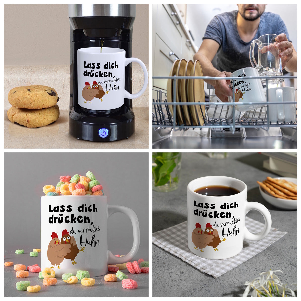 Lass dich drücken, du verrücktes Huhn Kaffeebecher