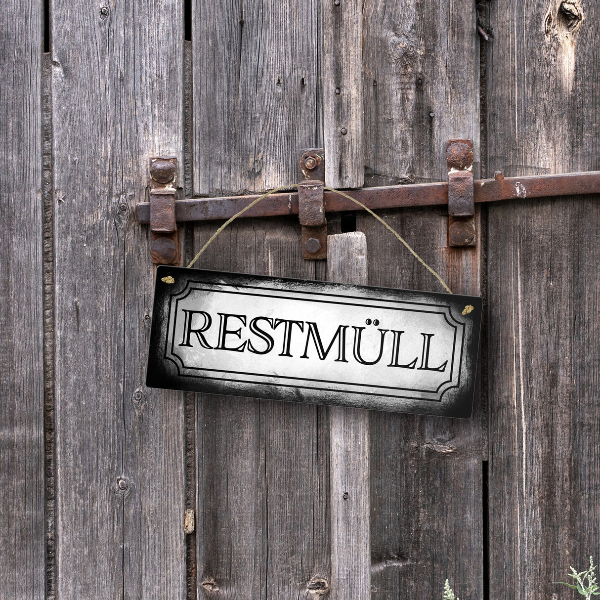 Restmüll Metallschild für die Mülltrennung im Used Look