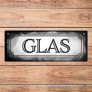 Glas Metallschild für die Mülltrennung im Used Look