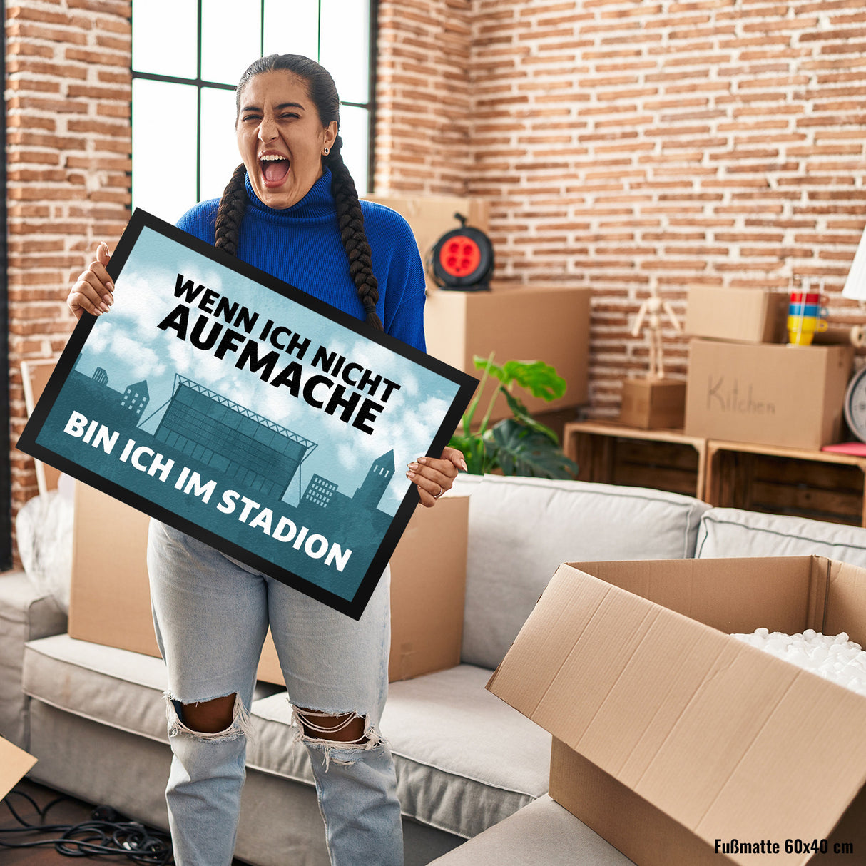 Wenn ich nicht aufmache, bin ich im Stadion Fußmatte