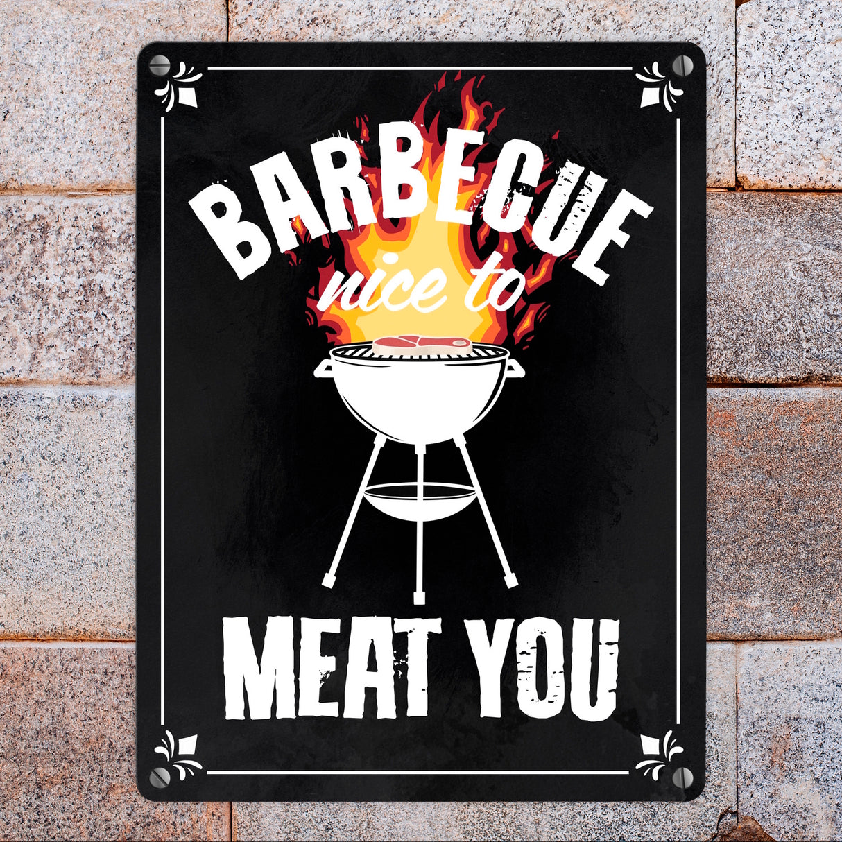 Barbecue - nice to meat you Metallschild mit Grill