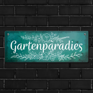 Gartenparadies Metallschild mit floralen Ornamenten