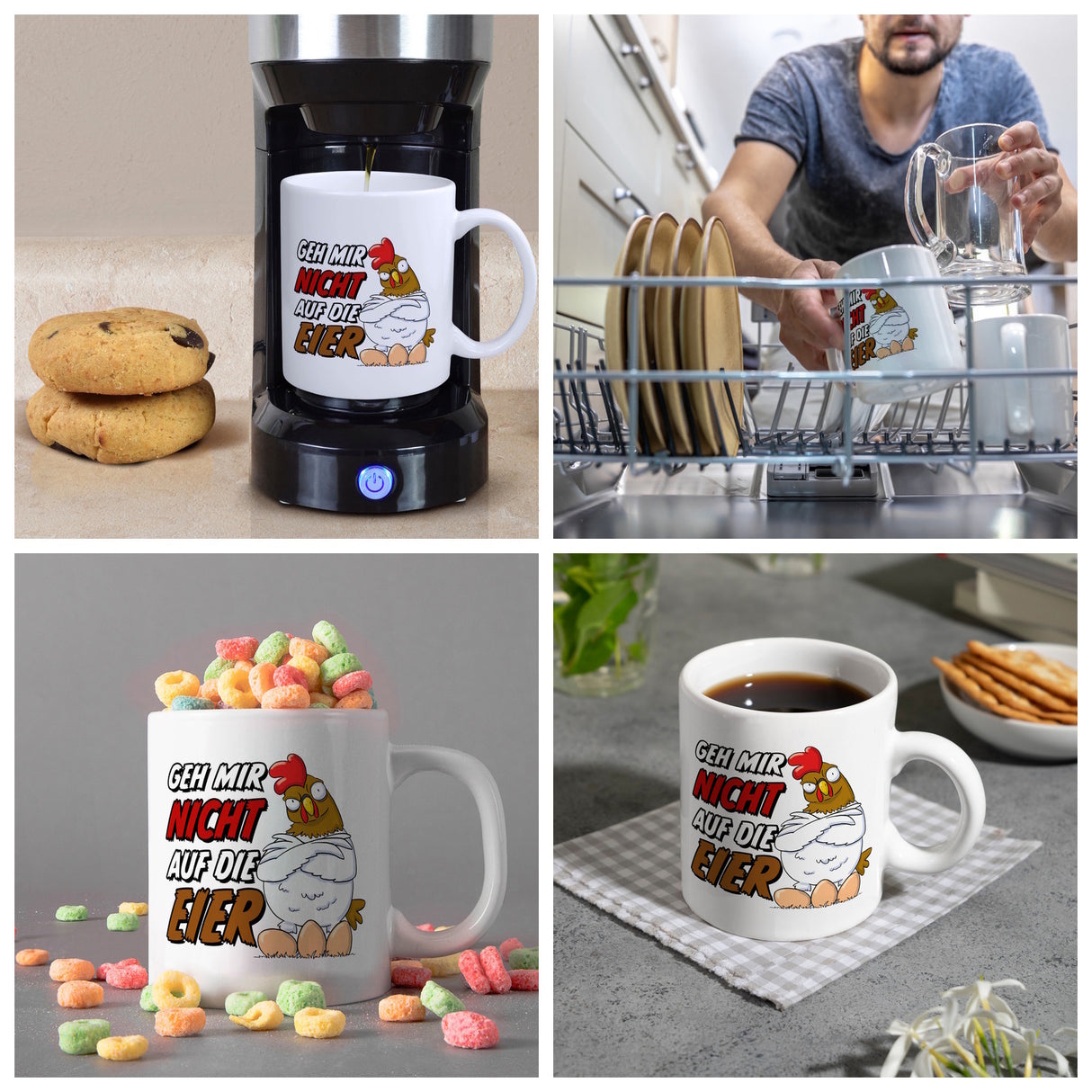 Geh mir nicht auf die Eier Kaffeebecher mit genervtem Huhn