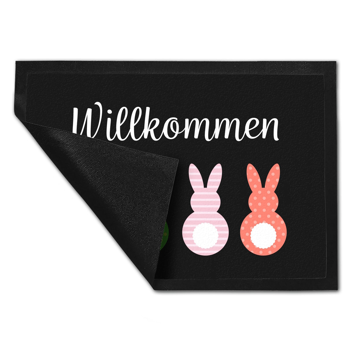 Willkommen Fußmatte mit vier bunten Hasen