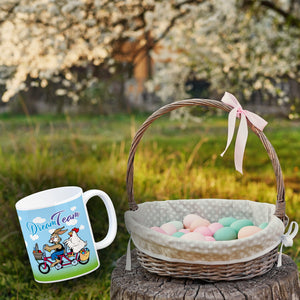 Osterhase und Huhn auf Tandem Kaffeebecher Thema Ostern