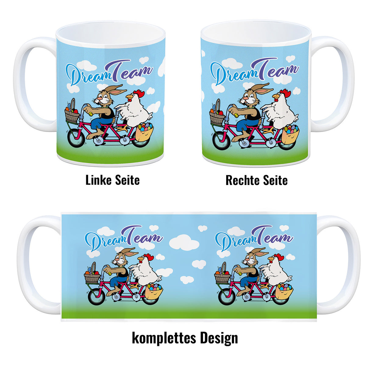 Osterhase und Huhn auf Tandem Kaffeebecher Thema Ostern