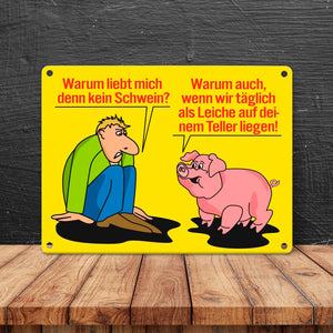 Schweine Metallschild zum Thema Fleischesser und Vegetarier